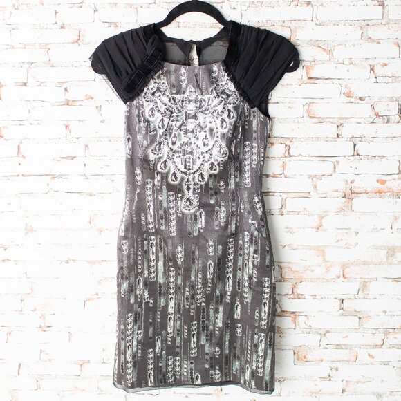 Karen Millen Dresses & Skirts - NEW Karen Millen Silk Gray Black Diamond Print Velvet Bow Cutout Mini Dress 4
